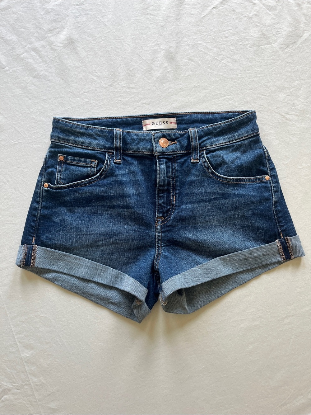 Guess Blue Rolled-Hem Denim Shorts
